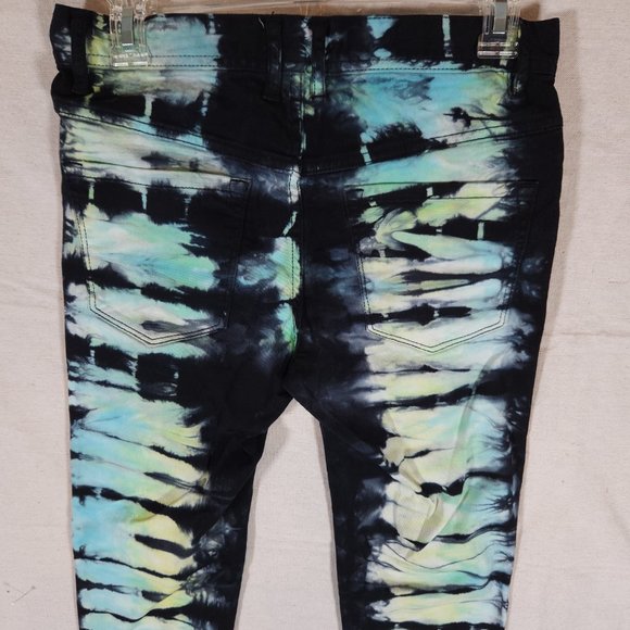 Rogue Jeans Tie Dye Mens 28 Black Skinny Stretchy Denim Pants Boho Retro - Picture 10 of 14